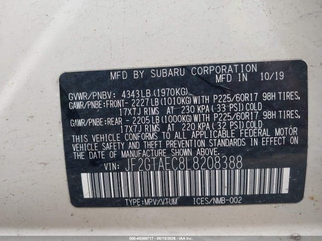 2020 SUBARU CROSSTREK PREMIUM 9