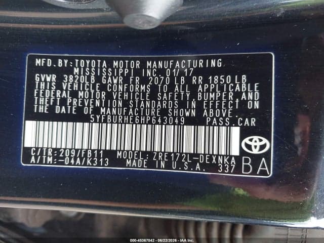 2017 TOYOTA COROLLA LE 9