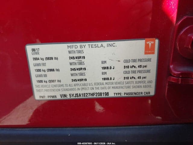 2017 TESLA MODEL S 100D/60D/75D/90D/P100D 9