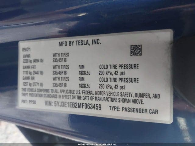 2021 TESLA MODEL 3 LONG RANGE 9