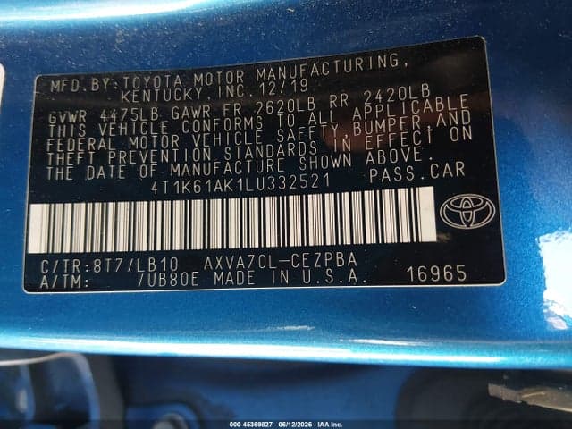 2020 TOYOTA CAMRY XSE 9
