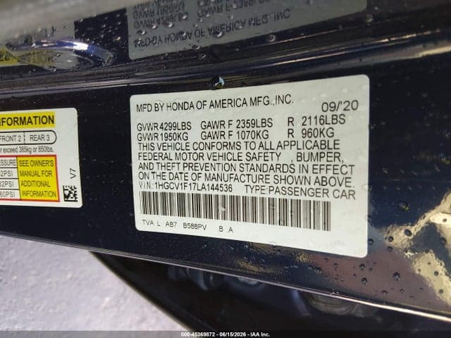 2020 HONDA ACCORD LX 9