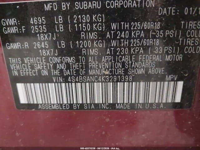 2019 SUBARU OUTBACK 2.5I LIMITED 9