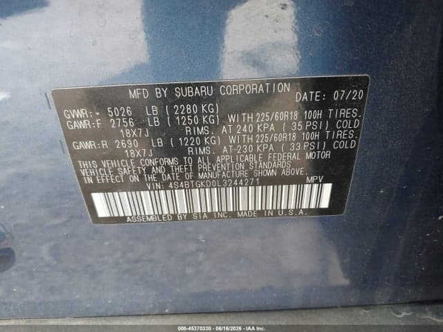 2020 SUBARU OUTBACK ONYX EDITION XT 9