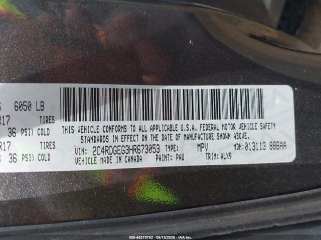 2017 DODGE GRAND CARAVAN GT 9