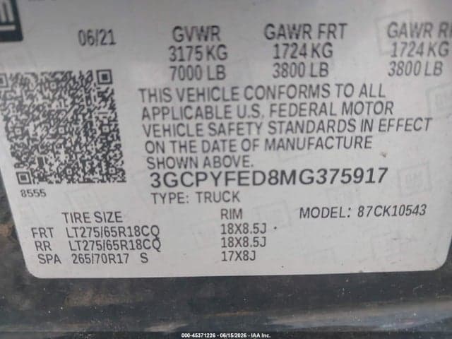 2021 CHEVROLET SILVERADO 1500 4WD SHORT BED LT TRAIL BOSS 9