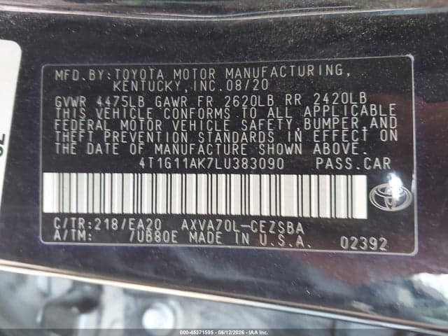 2020 TOYOTA CAMRY SE 9