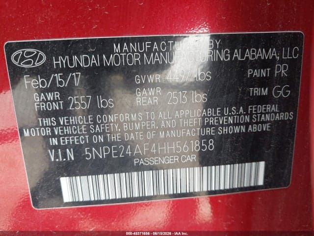 2017 HYUNDAI SONATA 9