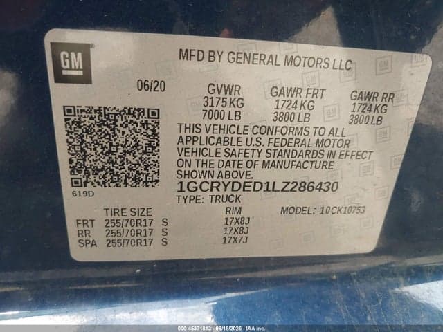 2020 CHEVROLET SILVERADO 1500 4WD STANDARD BED LT 9