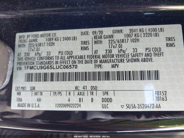 2020 FORD ESCAPE SE 9
