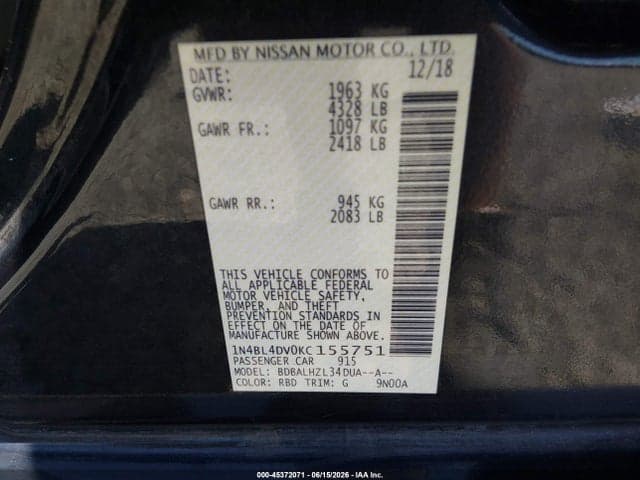 2019 NISSAN ALTIMA 2.5 SV 9