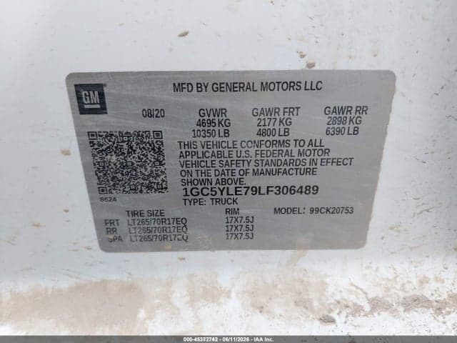 2020 CHEVROLET SILVERADO 2500HD 4WD STANDARD BED WT 9