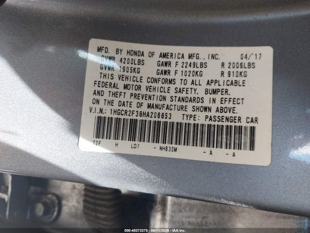 2017 HONDA ACCORD LX 9