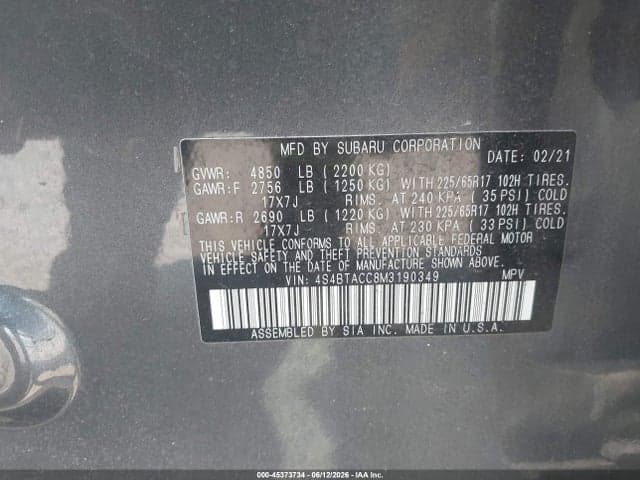 2021 SUBARU OUTBACK PREMIUM 9