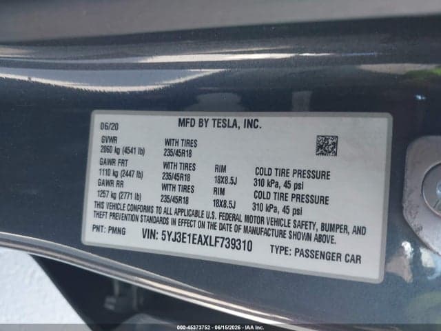2020 TESLA MODEL 3 STANDARD RANGE PLUS REAR-WHEEL DRIVE/STANDARD RANGE REAR-WHEEL DRIVE 9