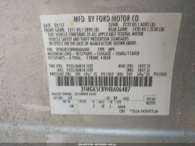 2017 FORD FLEX SEL 9