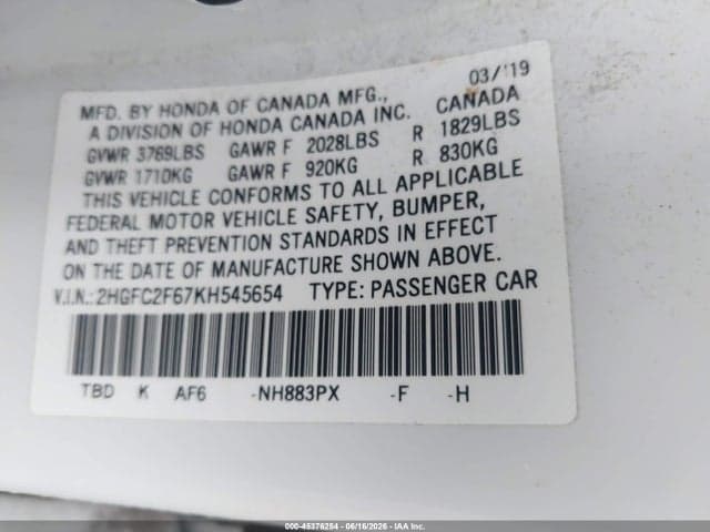 2019 HONDA CIVIC LX 9