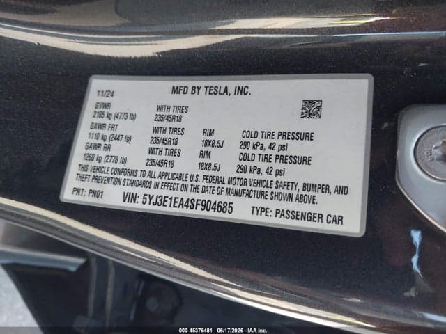 2025 TESLA MODEL 3 LONG RANGE REAR-WHEEL DRIVE/STANDARD REAR-WHEEL DRIVE 9