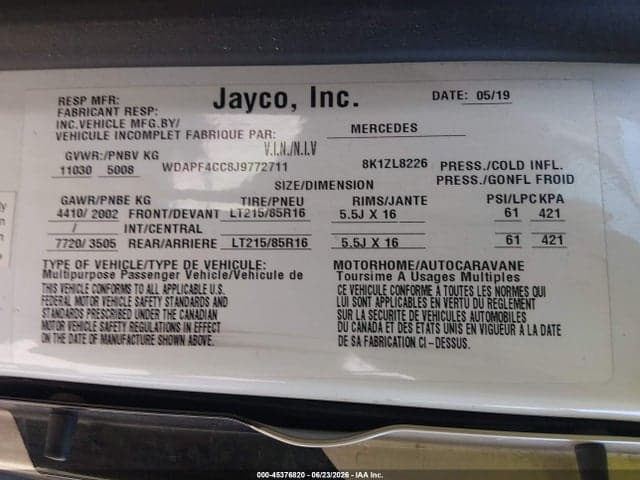 2018 MERCEDES-BENZ SPRINTER 3500 HIGH ROOF V6 9