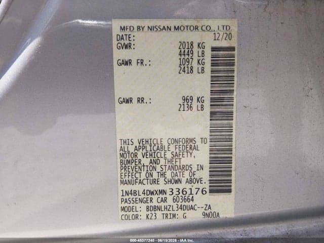 2021 NISSAN ALTIMA SV INTELLIGENT AWD 9