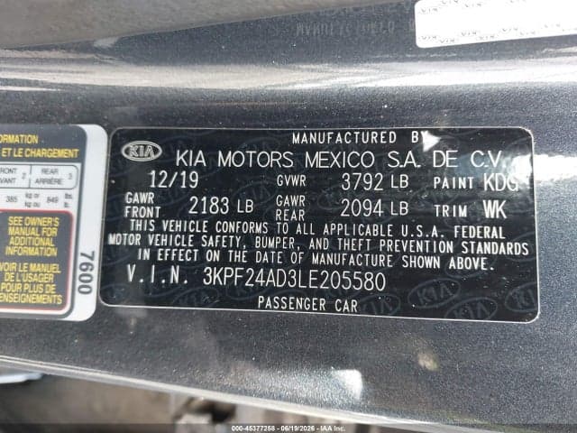 2020 KIA FORTE FE 9