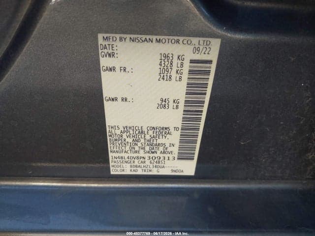 2023 NISSAN ALTIMA SV FWD 9