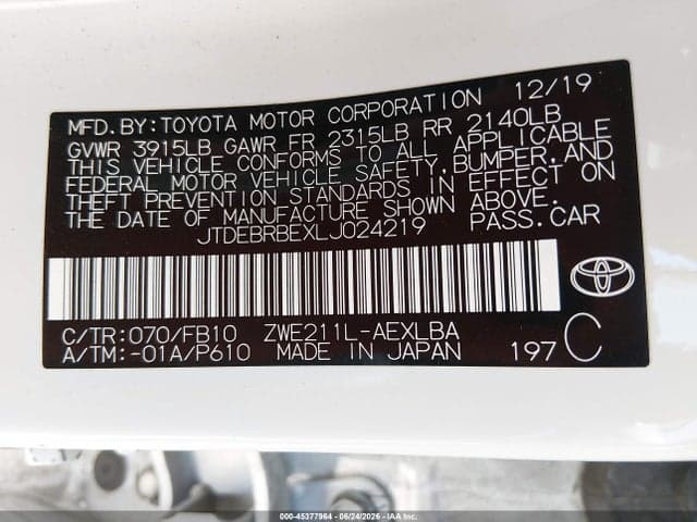 2020 TOYOTA COROLLA HYBRID LE 9