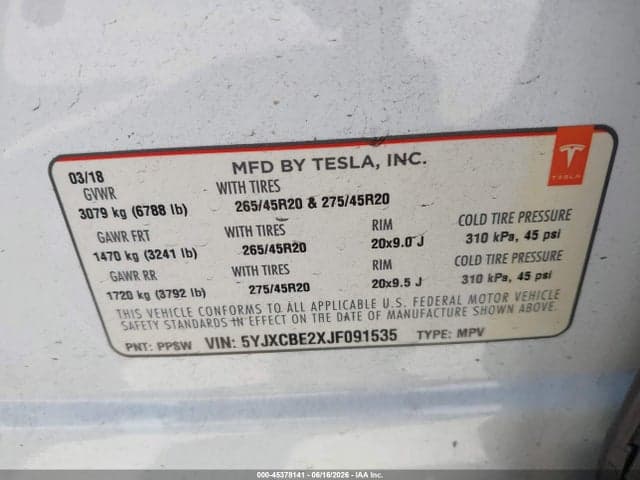 2018 TESLA MODEL X 100D/75D/P100D 9
