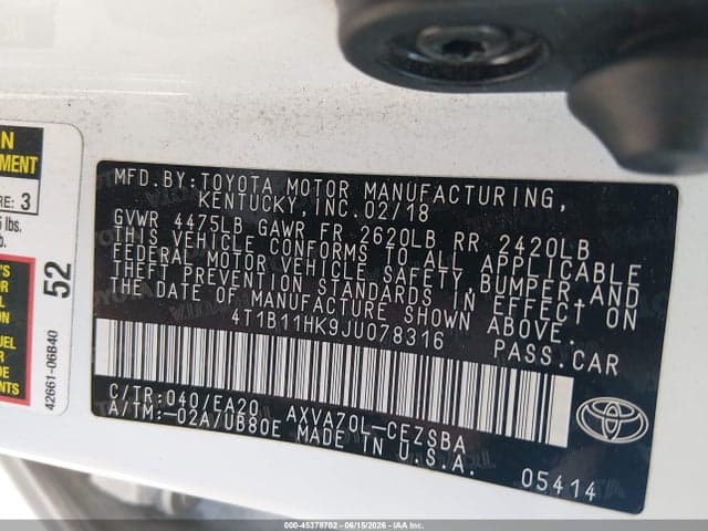 2018 TOYOTA CAMRY SE 9