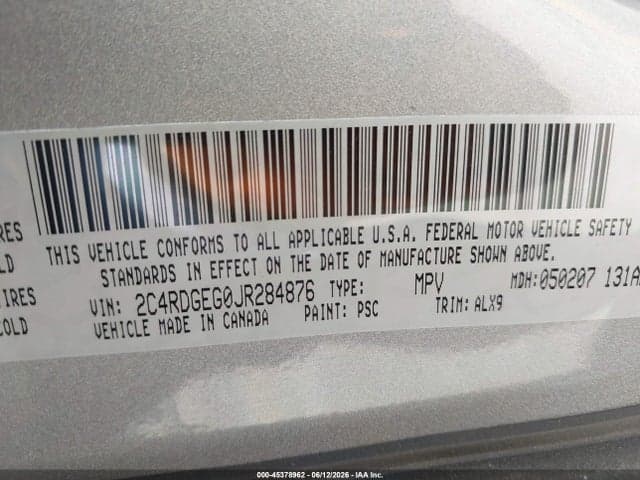 2018 DODGE GRAND CARAVAN GT 8