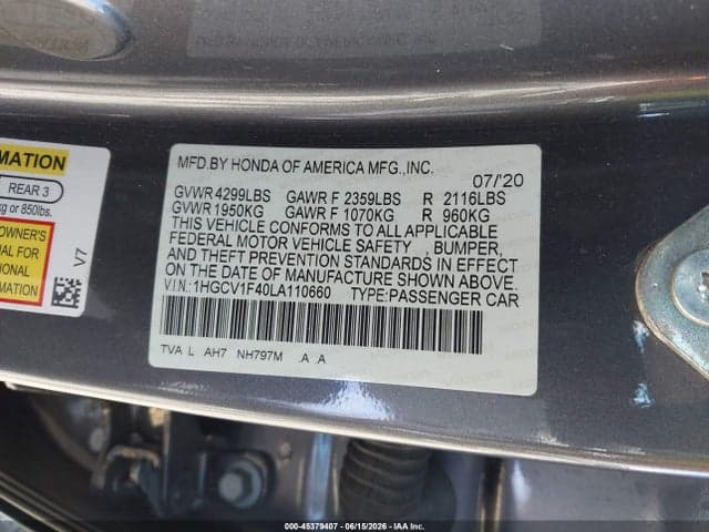 2020 HONDA ACCORD EX 9