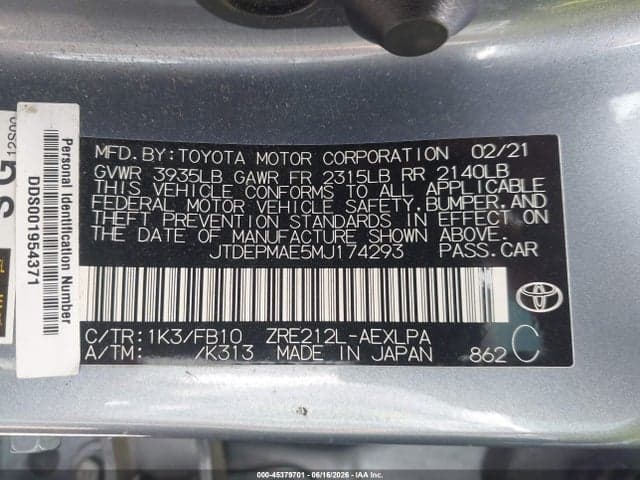 2021 TOYOTA COROLLA LE 9