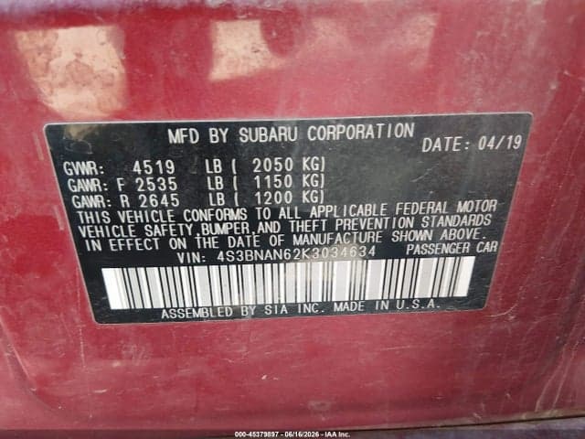 2019 SUBARU LEGACY 2.5I LIMITED 9