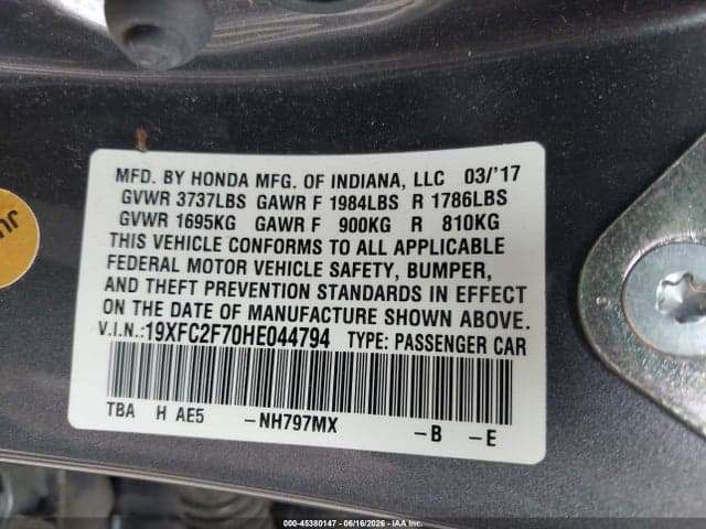 2017 HONDA CIVIC EX 9
