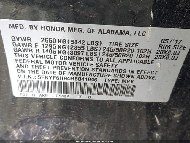 2017 HONDA PILOT TOURING 9