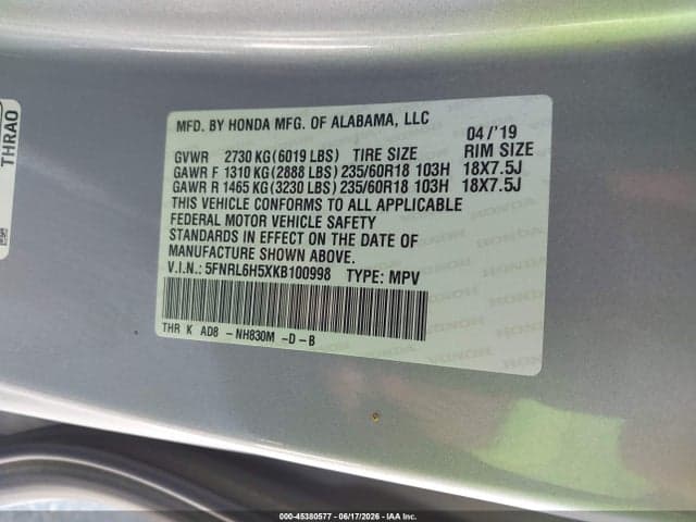 2019 HONDA ODYSSEY EX 9