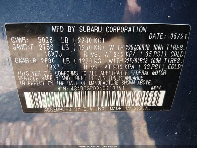 2022 SUBARU OUTBACK TOURING XT 9