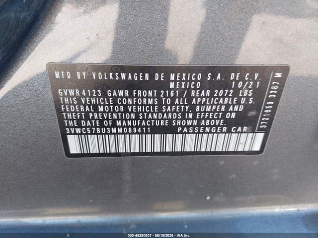 2021 VOLKSWAGEN JETTA 1.4T R-LINE/1.4T S/1.4T SE 9