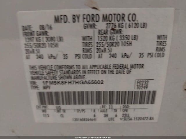 2017 FORD EXPLORER LIMITED 9