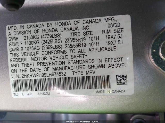2020 HONDA CR-V AWD TOURING 9