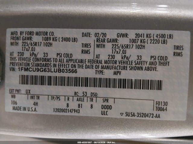 2020 FORD ESCAPE SE 9