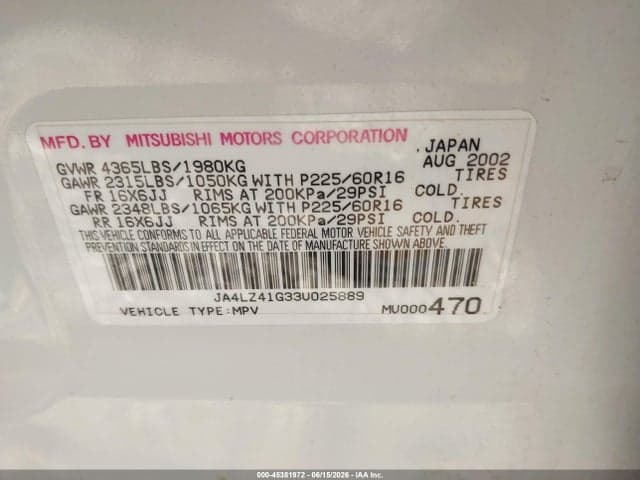 2003 MITSUBISHI OUTLANDER XLS 9