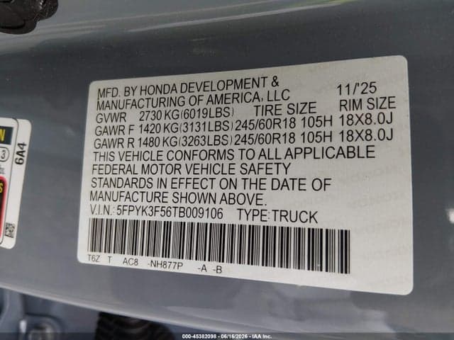 2026 HONDA RIDGELINE RTL 9