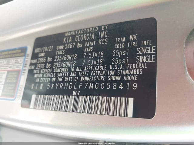 2021 KIA SORENTO EX 9