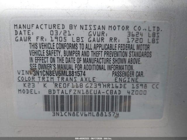 2021 NISSAN VERSA SV XTRONIC CVT 9