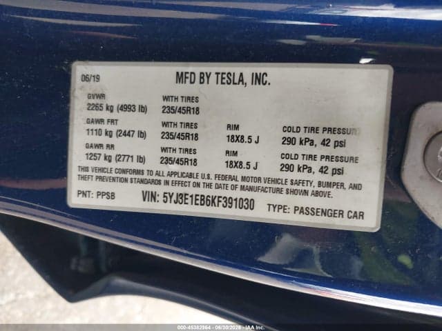 2019 TESLA MODEL 3 LONG RANGE/PERFORMANCE 9