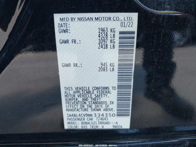 2022 NISSAN ALTIMA SR FWD 9