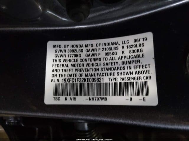 2019 HONDA CIVIC EX 9