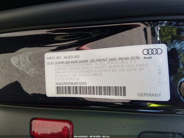 2020 AUDI A5 SPORTBACK PREMIUM PLUS 45 TFSI QUATTRO S TRONIC 9