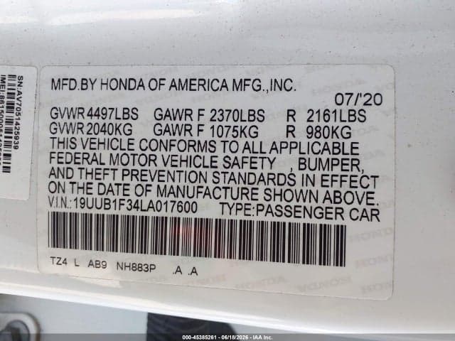 2020 ACURA TLX STANDARD 9